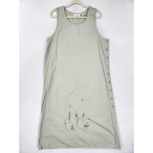 Vintage Casey & Max Dress Womens Large Beige Cotton Jumper Floral Embroidered